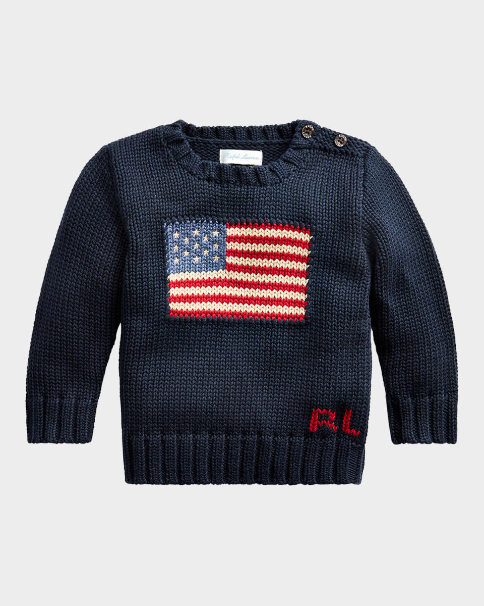 Boy's Flag Intarsia Knit Sweater, Size 3M-